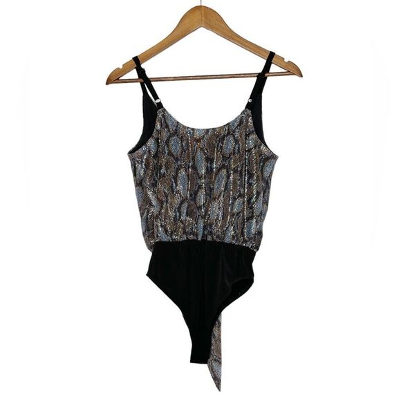 J.O.A Revolve Tie Front Cami Animal Print Sequined Bodysuit Size Extra Small - Picture 3 of 10